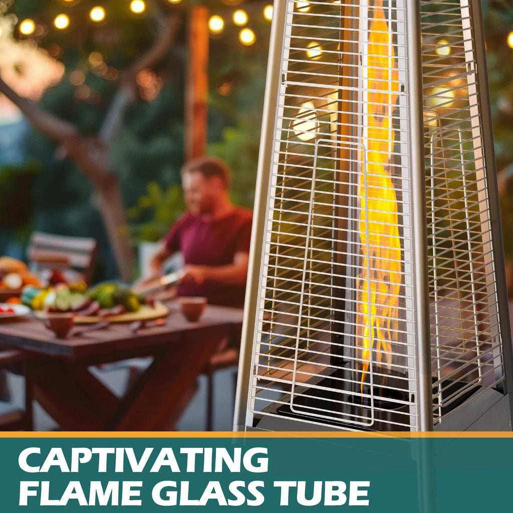 Pamapic 48,000 BTU Pyramid Flame Patio Propane Heater with Glass Tube & Cover - Commercial & Residential