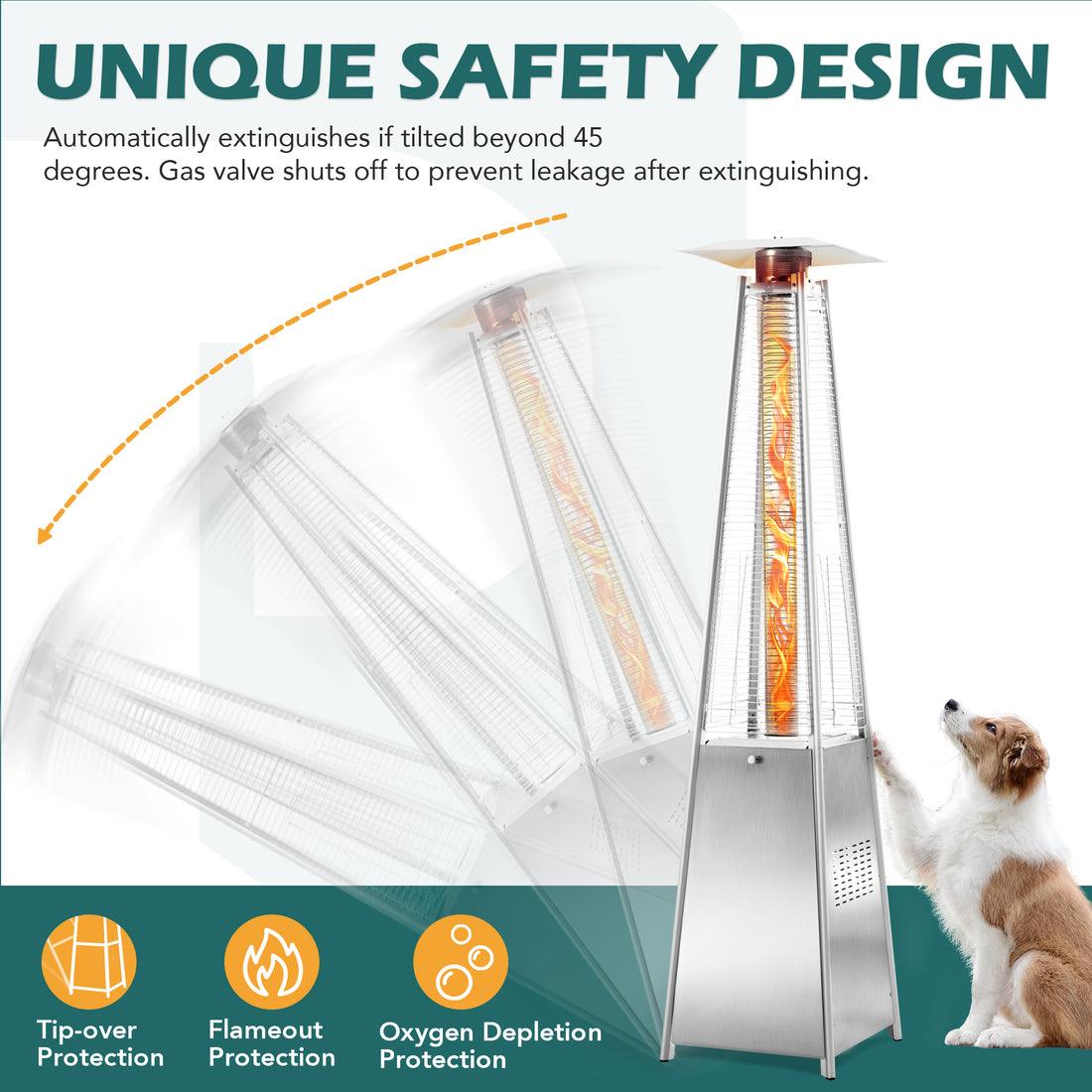 Pamapic 48,000 BTU Pyramid Flame Patio Heater with Glass Tube & Cover - Commercial & Residential