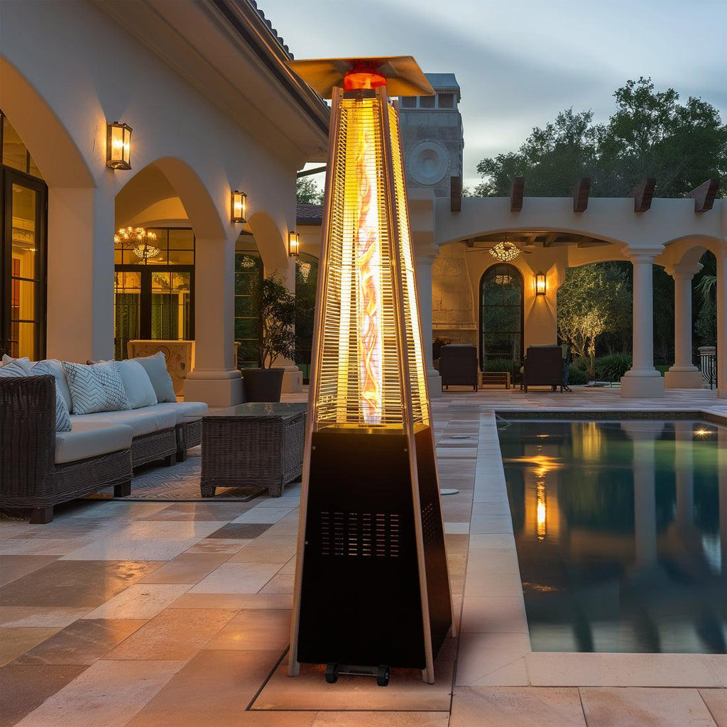 Pamapic 48,000 BTU Pyramid Flame Patio Heater with Glass Tube & Cover - Commercial & Residential