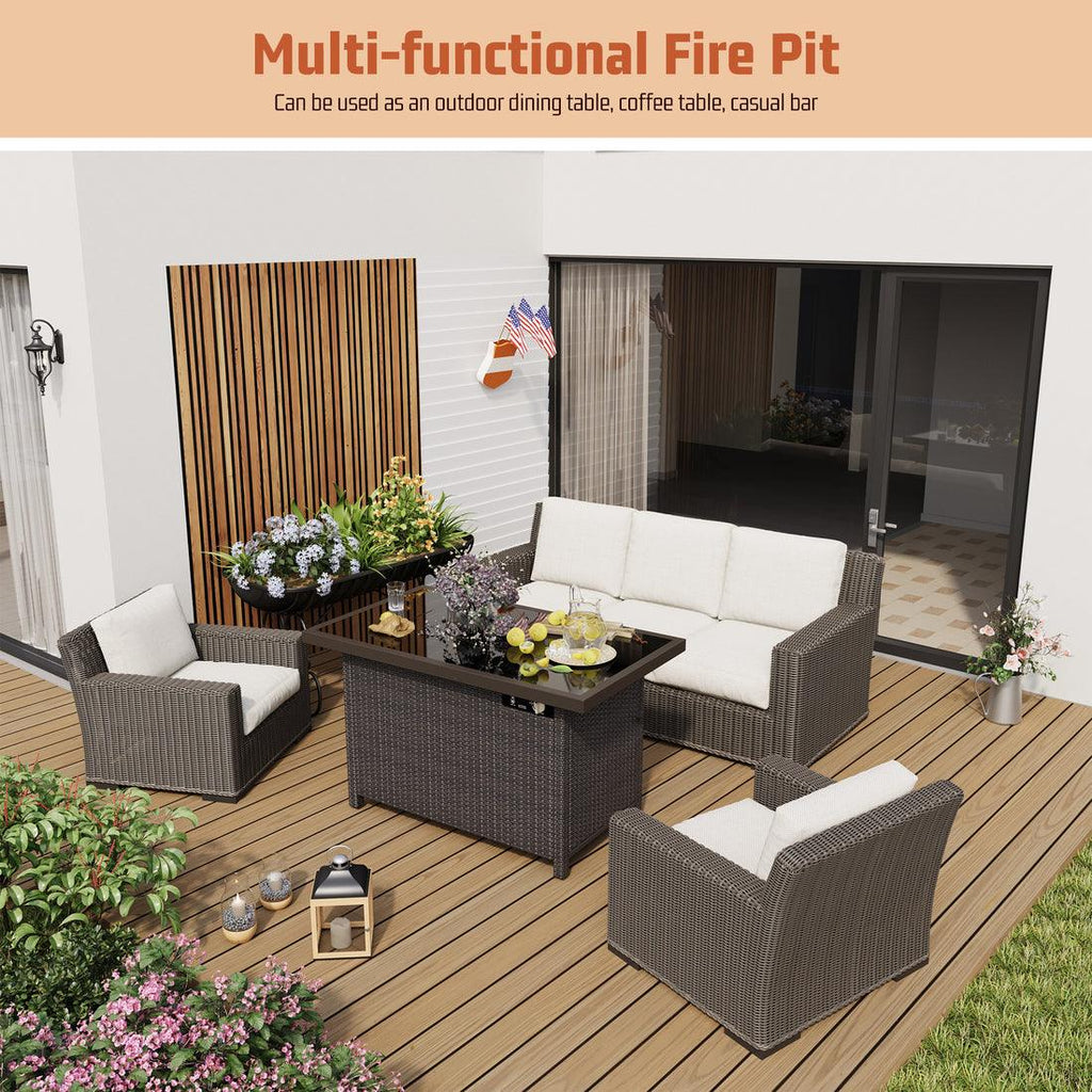 Pamapic Outdoor Sectional Couch Set with Fire Pit Table