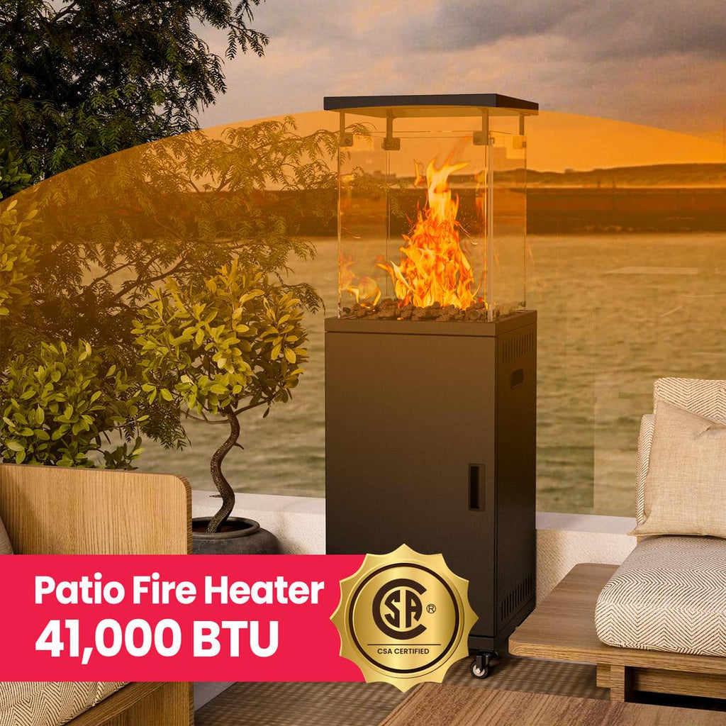 Pamapic 41000 BTU Short Patio Heater Propane with Cover & Lockable Wheels for Deck, Porch