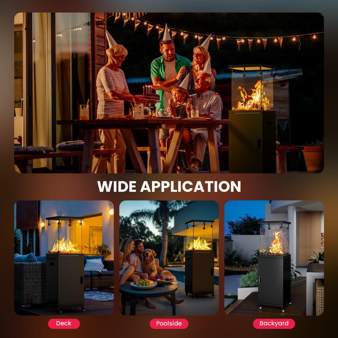 Pamapic 41000 BTU Propane Outdoor Heater with Lockable Wheels & Cover for Deck, Black