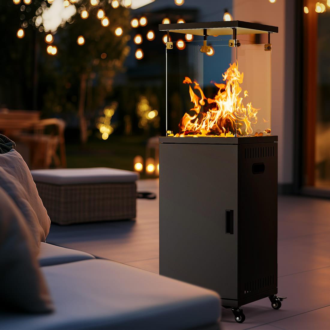 Pamapic 41000 BTU Short Patio Heater Propane with Cover & Lockable Wheels for Deck, Porch
