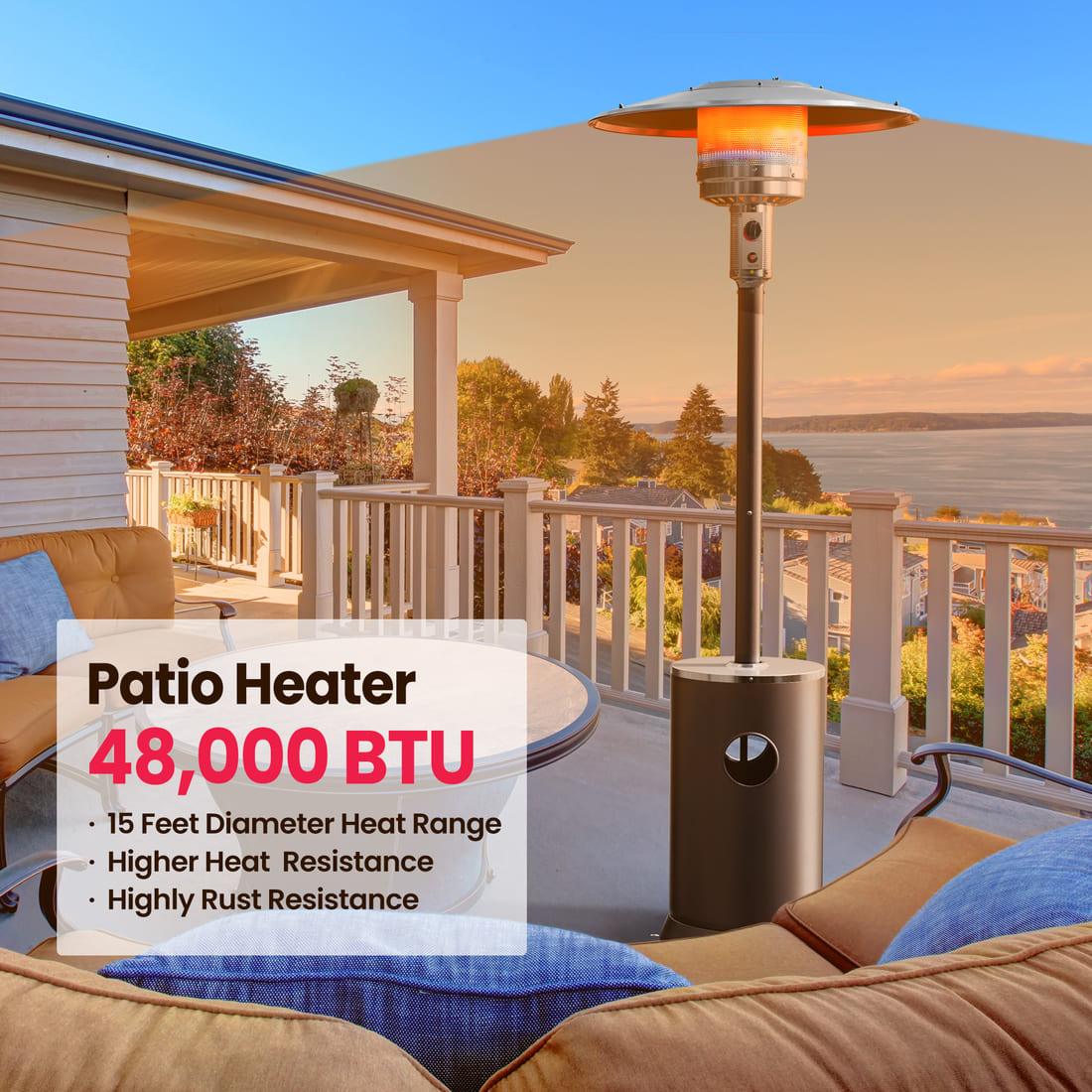 Pamapic 48,000 BTU Patio Heater Propane with Table Design & Wheels, Commercial & Residential