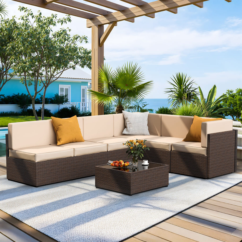 Pamapic Rattan Outdoor Sectional Couch Set  (7 Pieces)