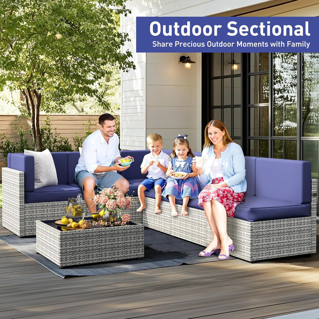 Pamapic Rattan Outdoor Sectional Couch Set  (7 Pieces)