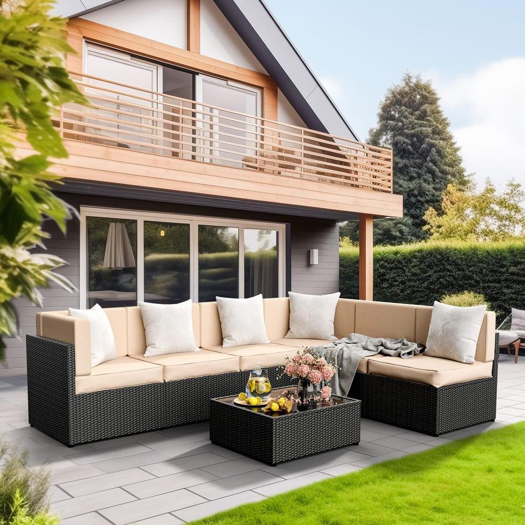 Pamapic Rattan Outdoor Sectional Couch Set  (7 Pieces)