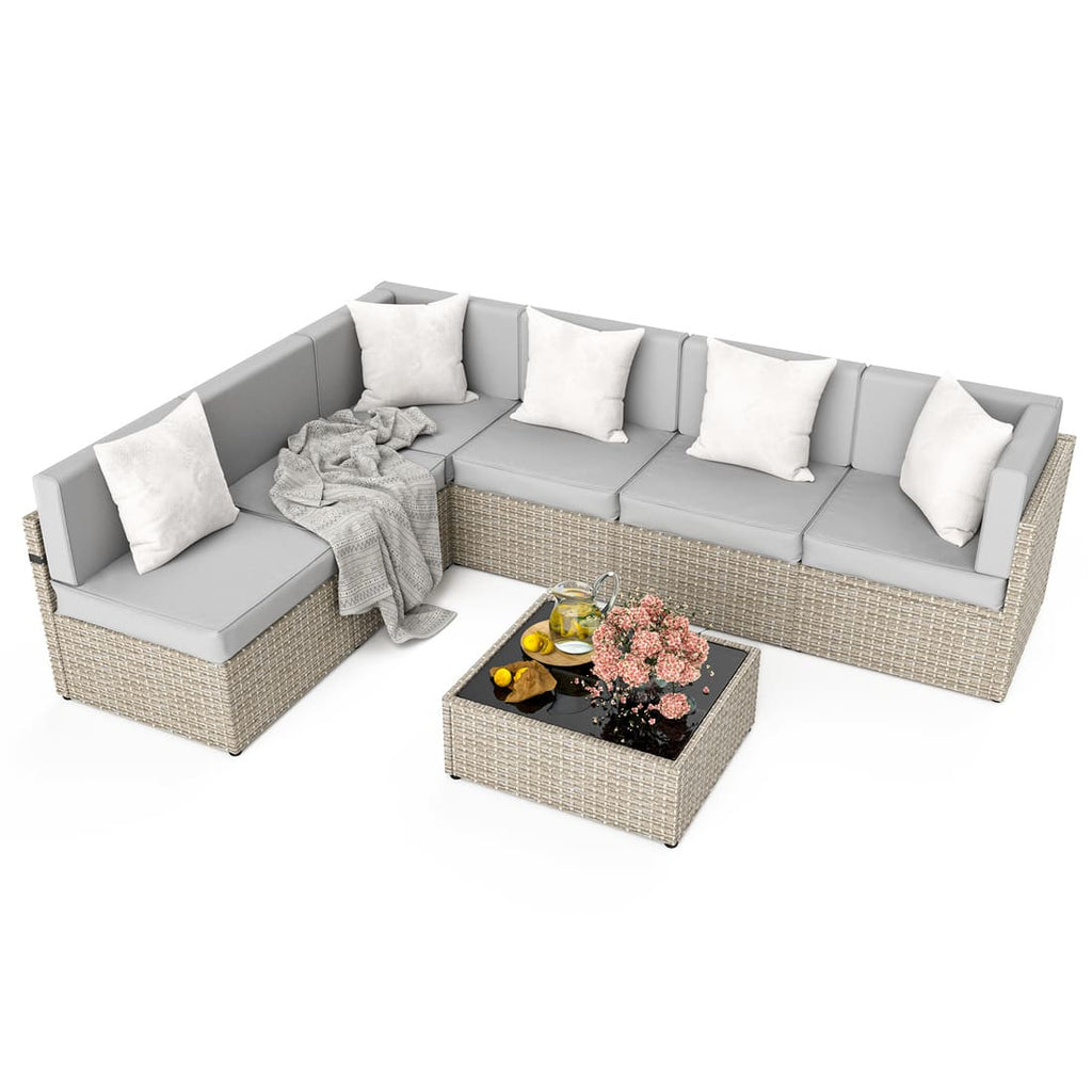 Pamapic Rattan Outdoor Sectional Couch Set  (7 Pieces)
