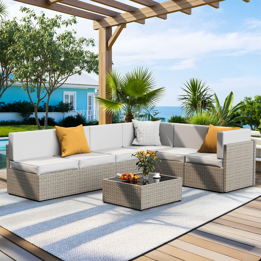 Pamapic Rattan Outdoor Sectional Couch Set  (7 Pieces)