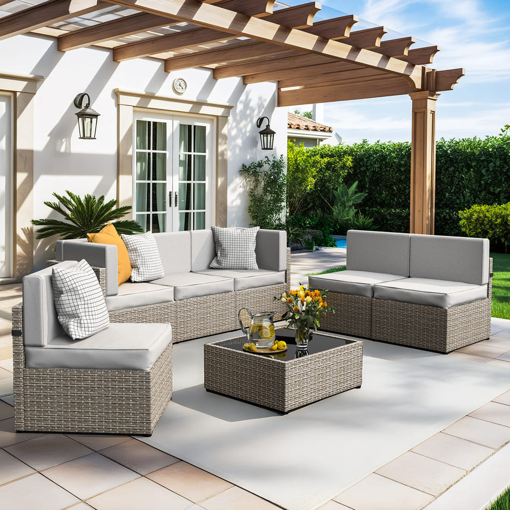 Pamapic Rattan Outdoor Sectional Couch Set  (7 Pieces)