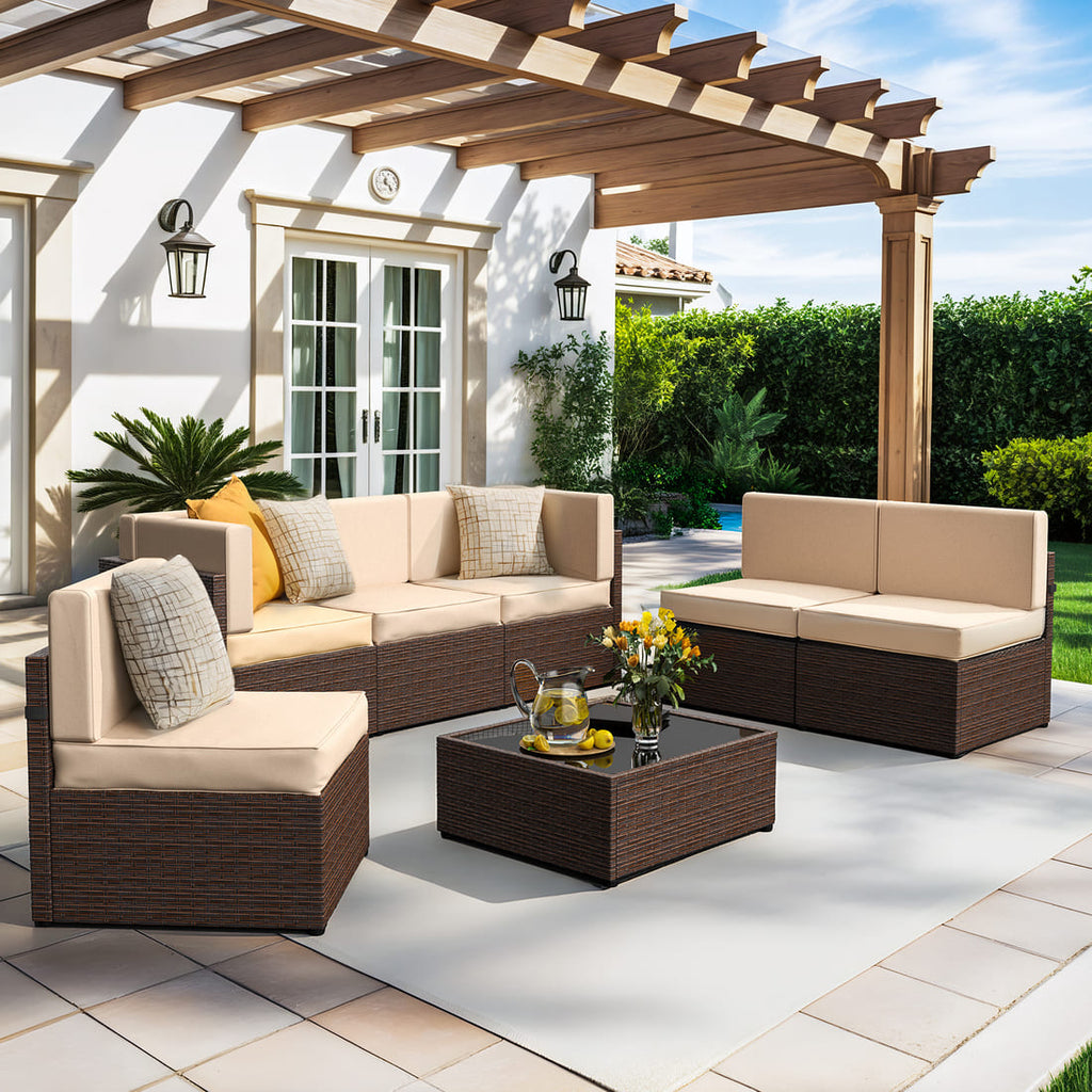 Pamapic Rattan Outdoor Sectional Couch Set  (7 Pieces)