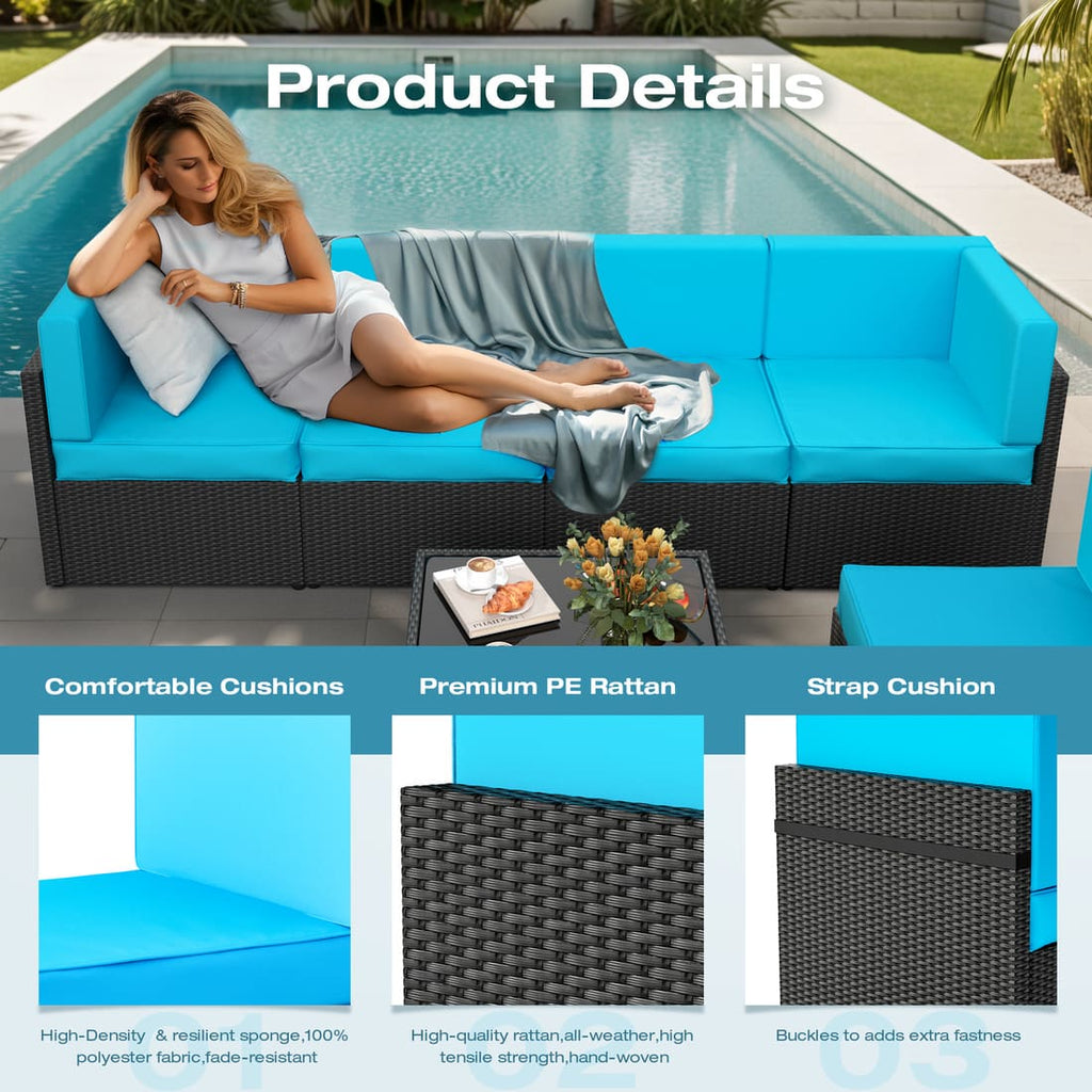 Pamapic Rattan Outdoor Sectional Couch Set  (7 Pieces)