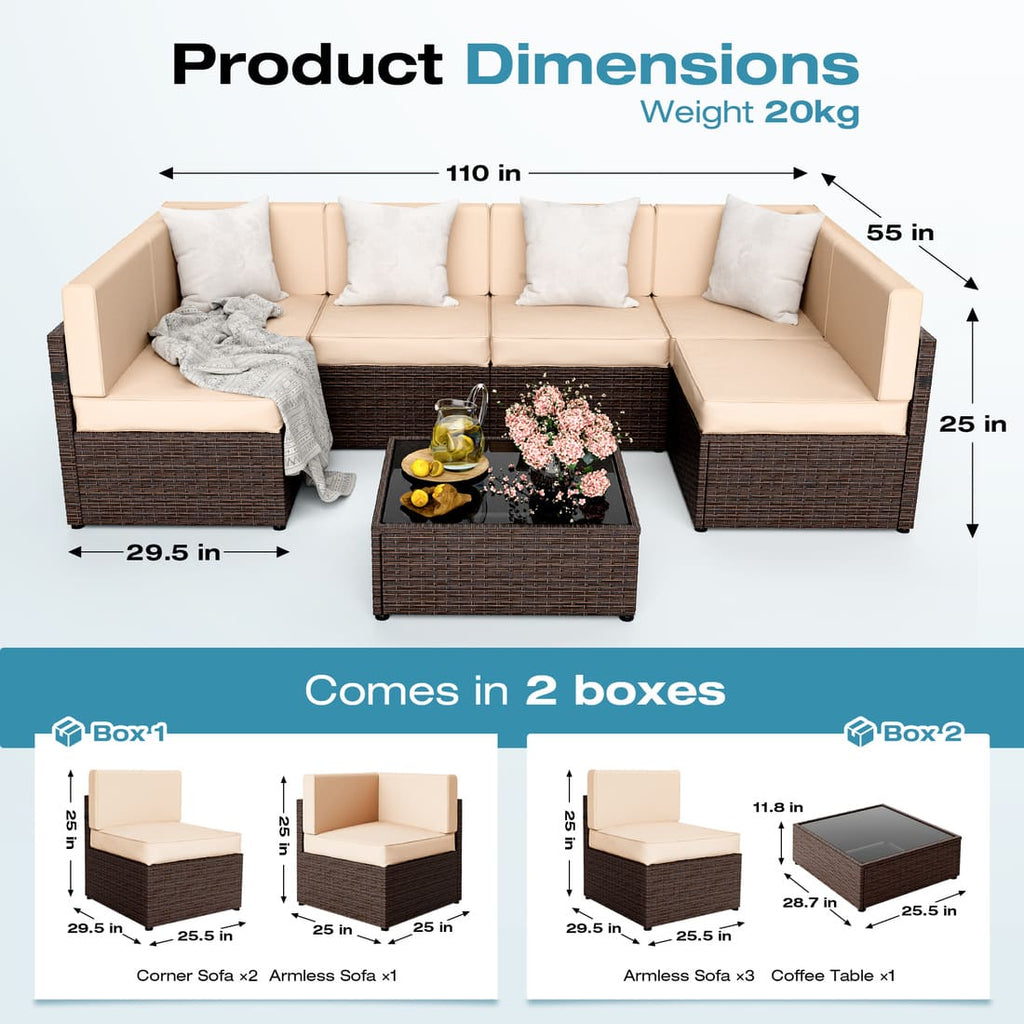 Pamapic Rattan Outdoor Sectional Couch Set  (7 Pieces)