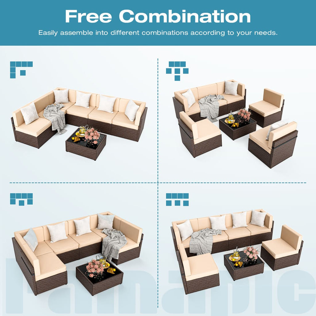 Pamapic Rattan Outdoor Sectional Couch Set  (7 Pieces)