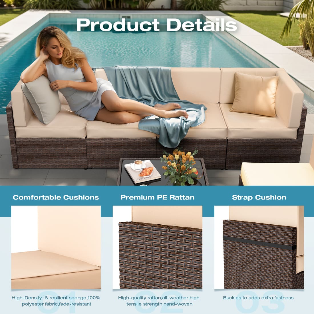 Pamapic Rattan Outdoor Sectional Couch Set  (7 Pieces)