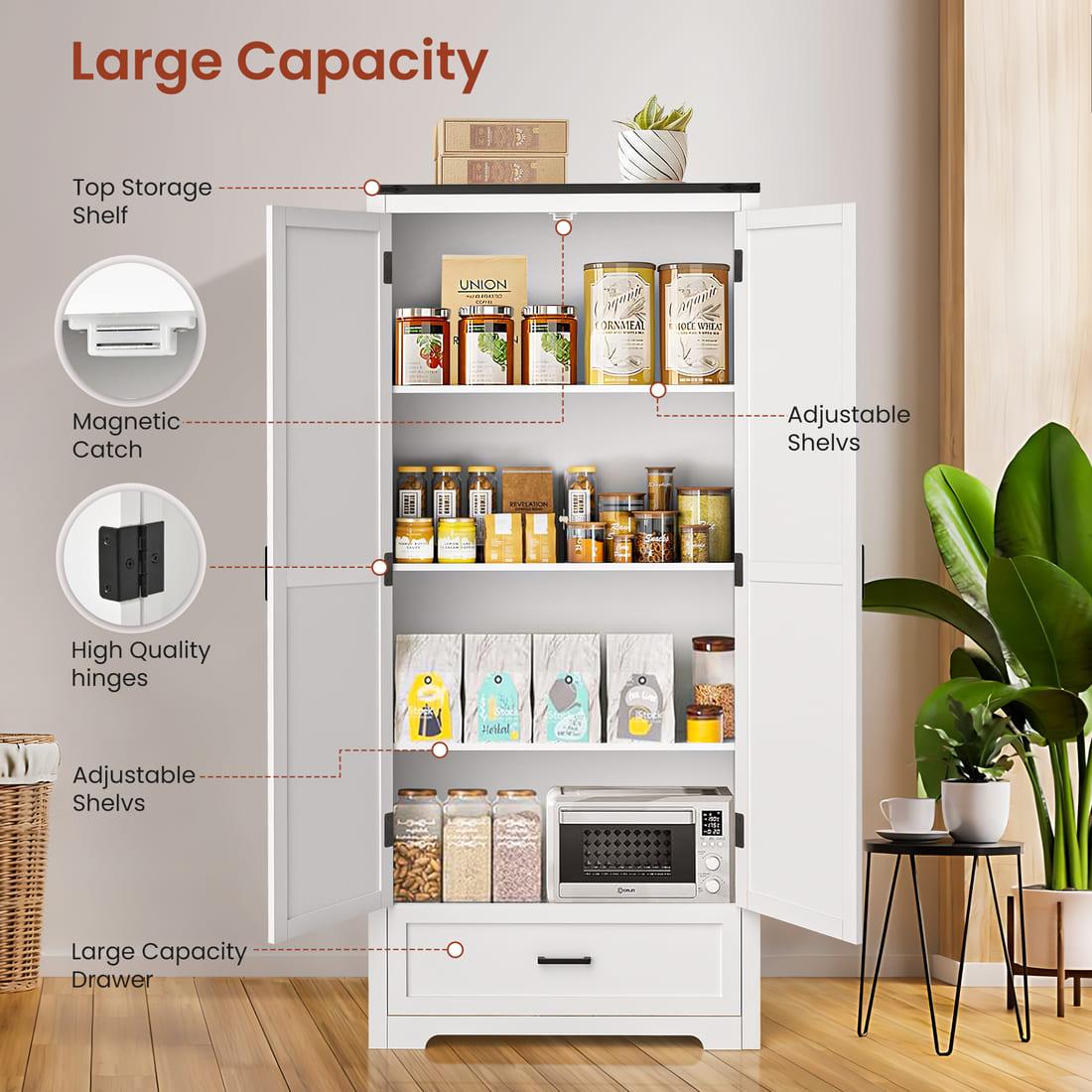 Pamapic 71" Tall Farmhouse Kitchen Pantry Cabinet with 2 Barn Style Doors&  Drawer