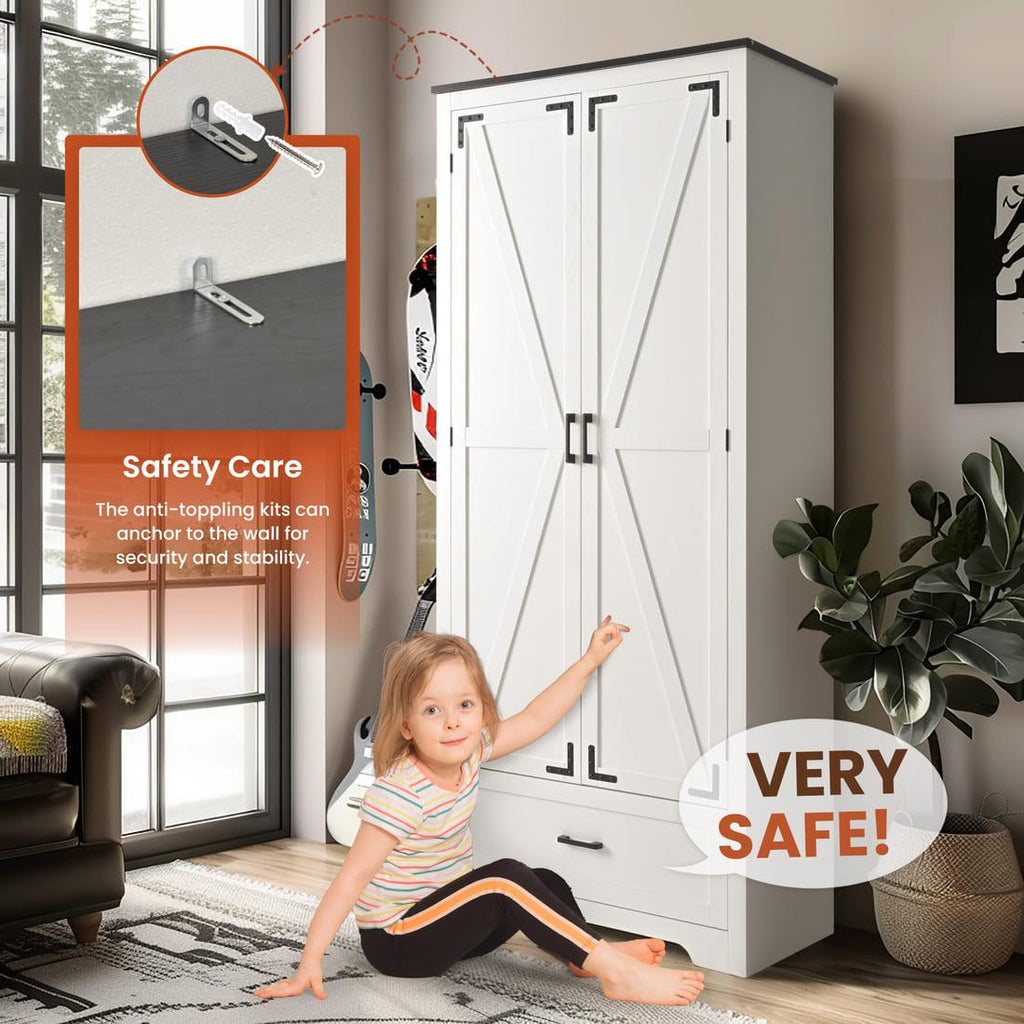 Pamapic 71" Tall Farmhouse Kitchen Pantry Cabinet with 2 Barn Style Doors&  Drawer