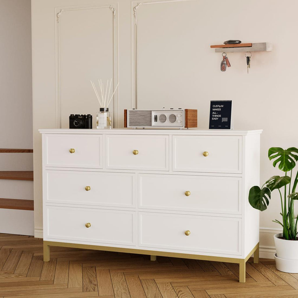 Pamapic 7-Drawer Dresser TV Stand, White