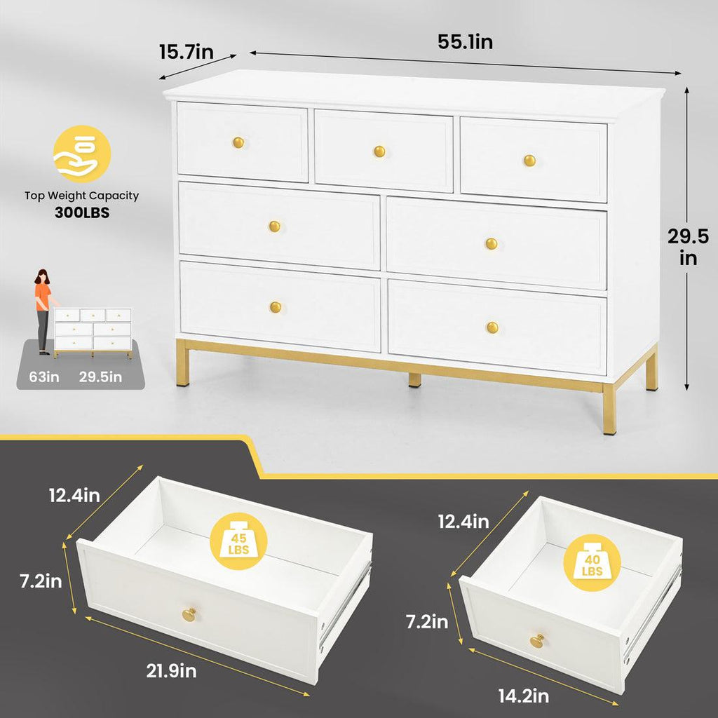 Pamapic 7-Drawer Dresser TV Stand, White