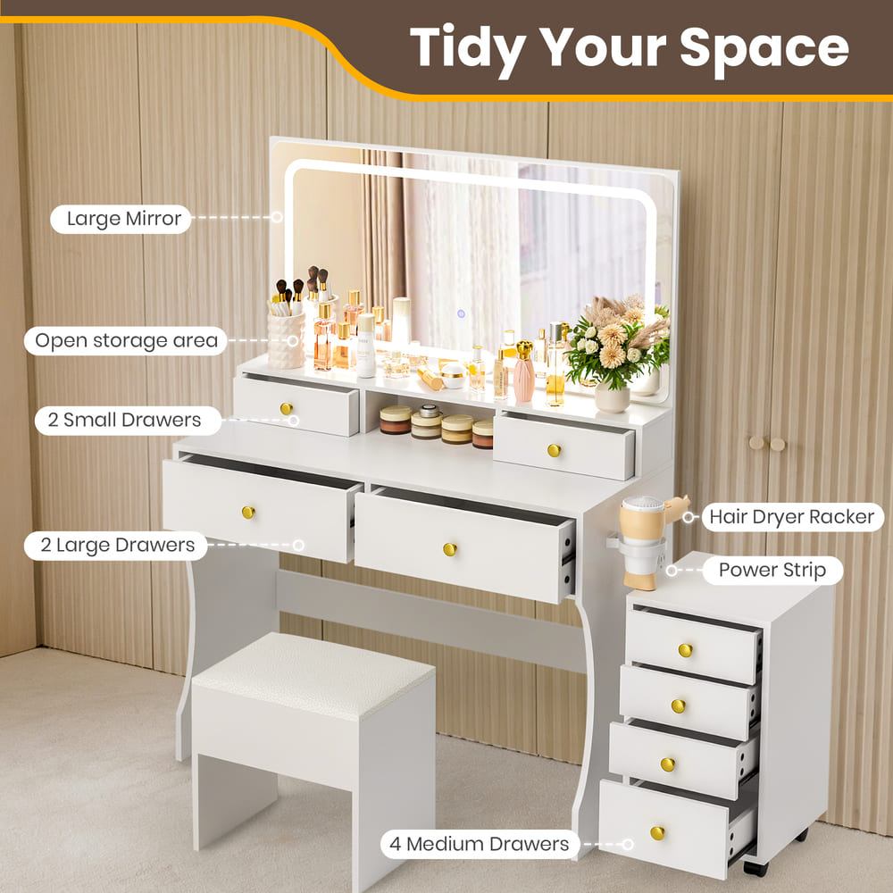 Pamapic File Cabinet Vanity Desk with 8 Drawers & Rolling Cabinet