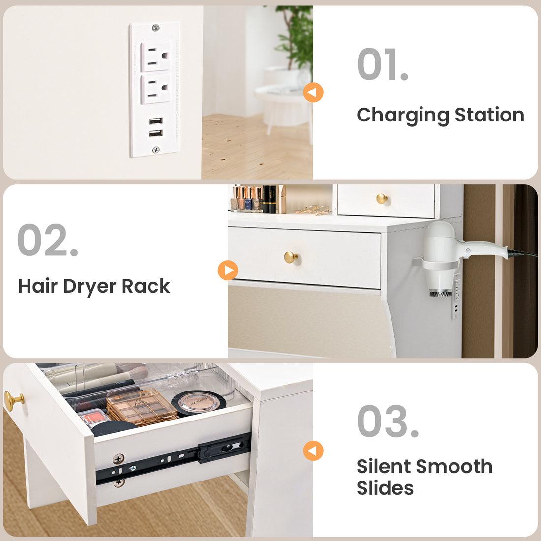 Pamapic 31.5" Vanity Desk with Hidden Storage Stool & 4 Drawers