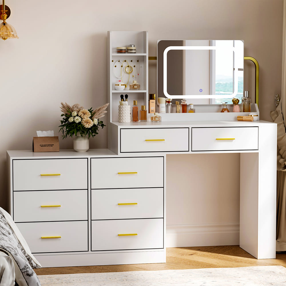 Pamapic The Part of 8-Drawer Adjustable Vanity Desk