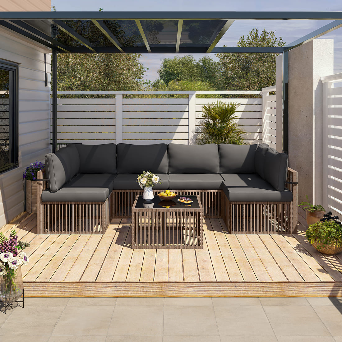 Pamapic Wicker Outdoor Sectional Sofa