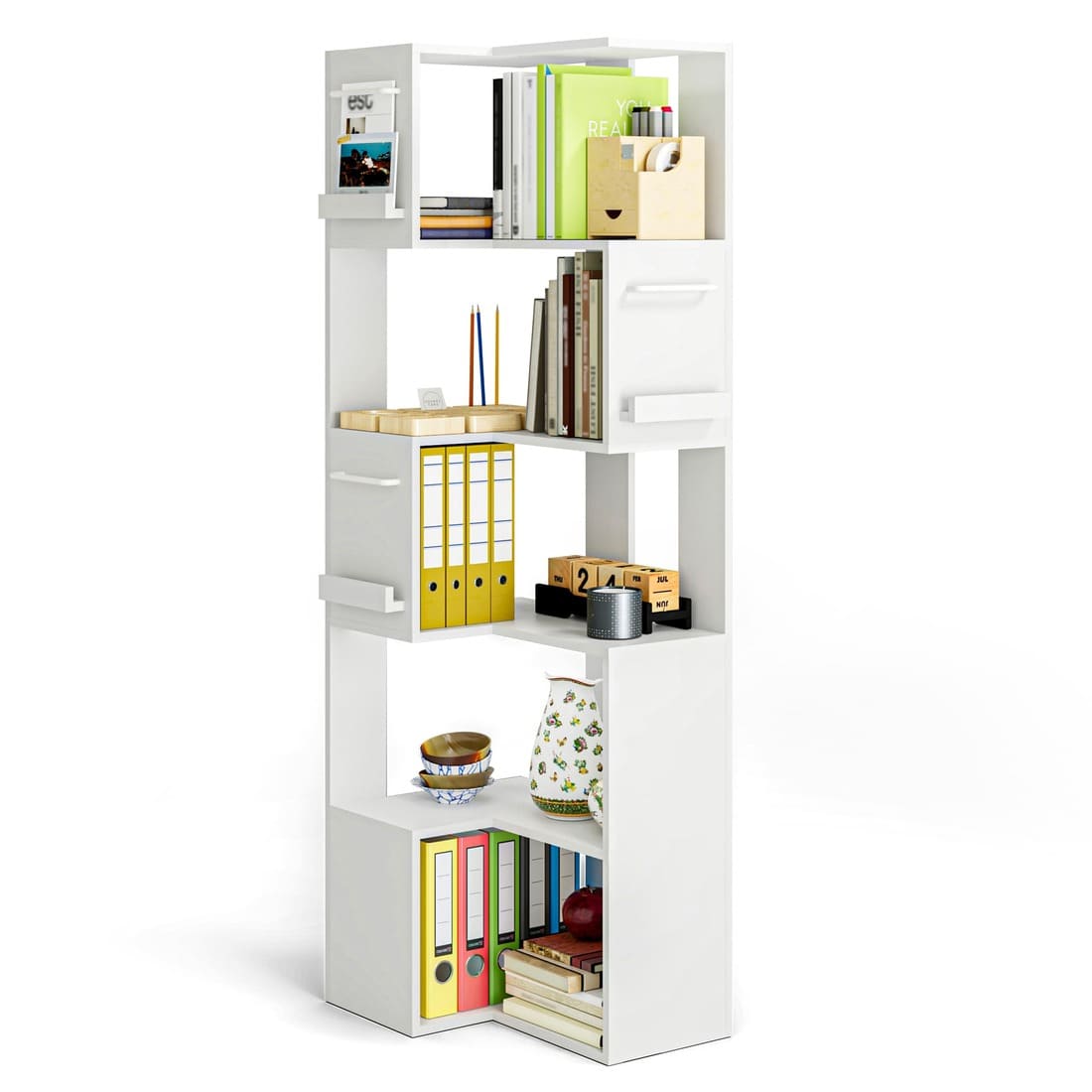 63" Tall Corner Shelf with L Shaped Storage Shelf & Anti-Tip Kit