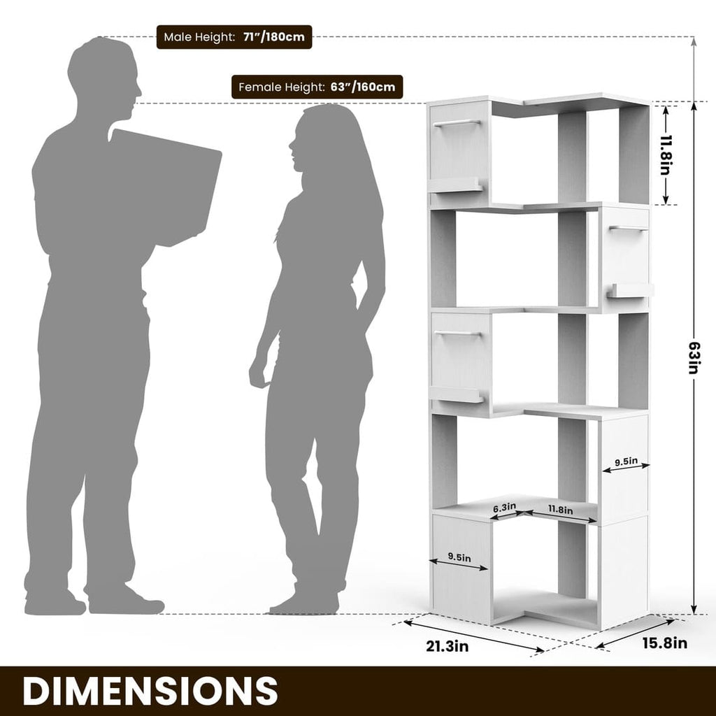 63" Tall Corner Shelf with L Shaped Storage Shelf & Anti-Tip Kit