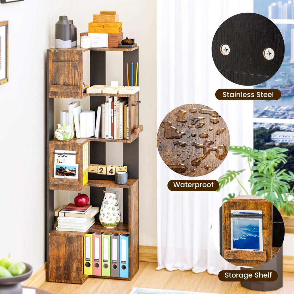 63" Tall Corner Shelf with L Shaped Storage Shelf & Anti-Tip Kit