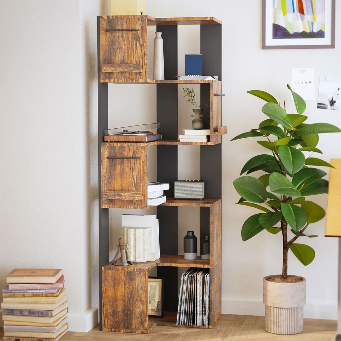 63" Tall Corner Shelf with L Shaped Storage Shelf & Anti-Tip Kit