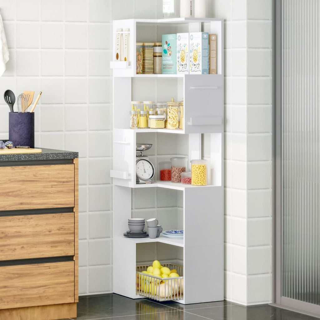 63" Tall Corner Shelf with L Shaped Storage Shelf & Anti-Tip Kit