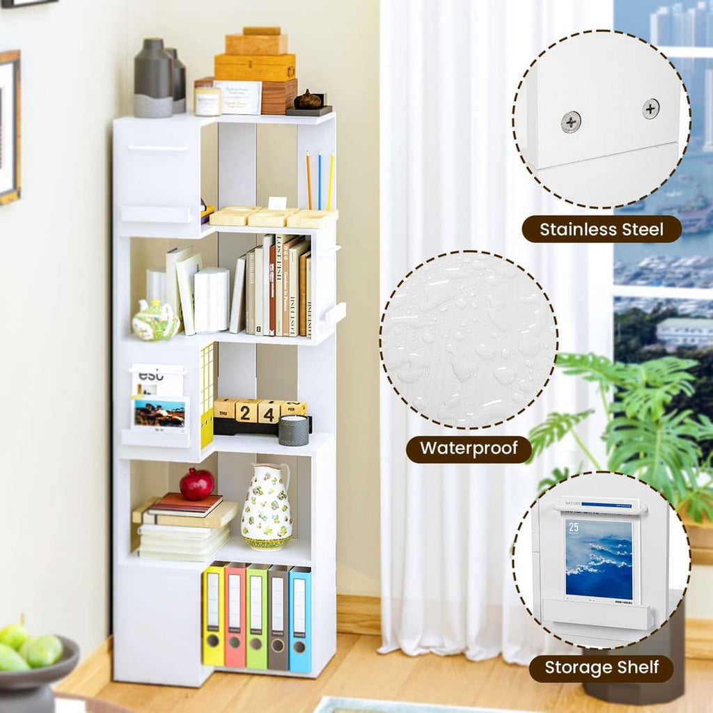 63" Tall Corner Shelf with L Shaped Storage Shelf & Anti-Tip Kit