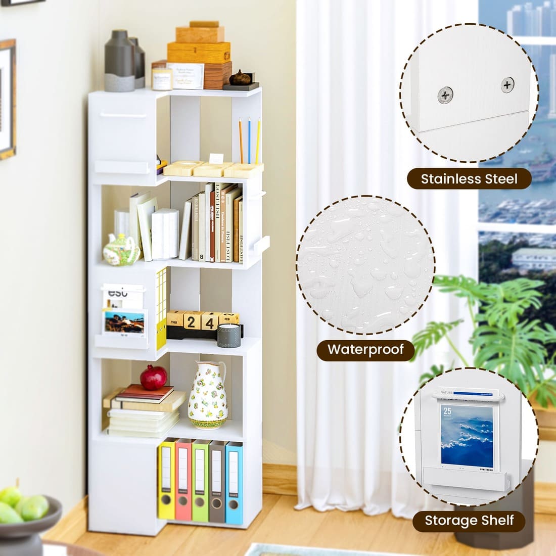 63" Tall Corner Shelf with L Shaped Storage Shelf & Anti-Tip Kit