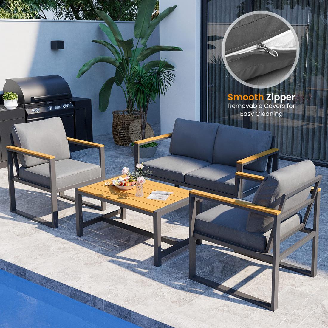 Pamapic Metal Patio Conversation Sets with Cushions and Coffee Table