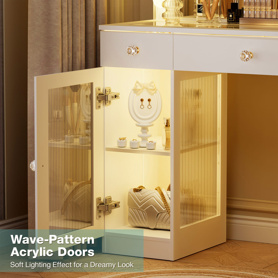 Pamapic Makeup Vanity Desk with Mirror & 12 LED Bulbs
