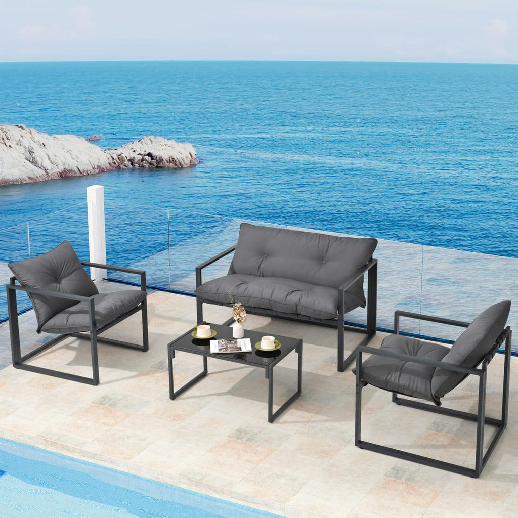 Pamapic 4 Pieces Metal Frame Patio Conversation Set with Cushion