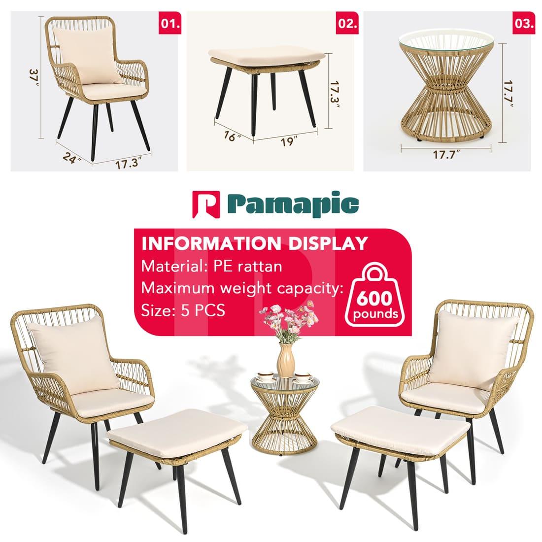 Pamapic Wicker Patio Chairs with Ottoman (5 Pieces)