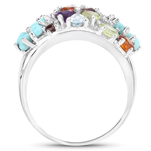 4.03 Carat Genuine Multi Stones .925 Sterling Silver Ring