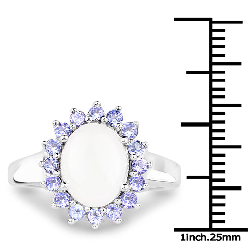 2.26 Carat Genuine Opal and Tanzanite .925 Sterling Silver Ring