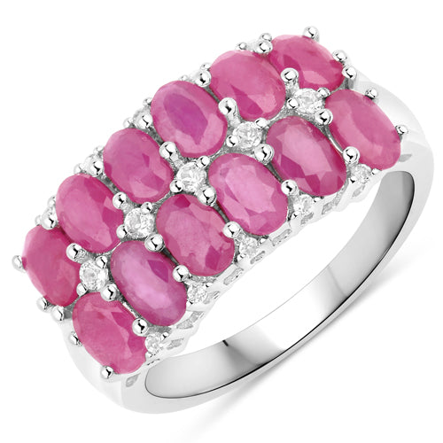 3.40 Carat Genuine Ruby and White Topaz .925 Sterling Silver Ring