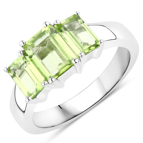 2.10 Carat Genuine Peridot .925 Sterling Silver Ring
