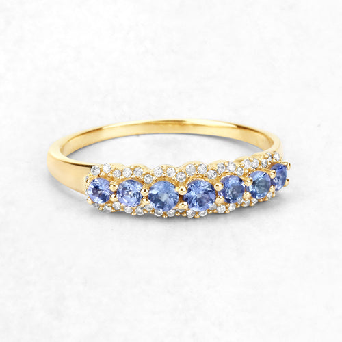 0.51 Carat Genuine Tanzanite and White Diamond 14K Yellow Gold Ring