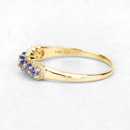 0.51 Carat Genuine Tanzanite and White Diamond 14K Yellow Gold Ring