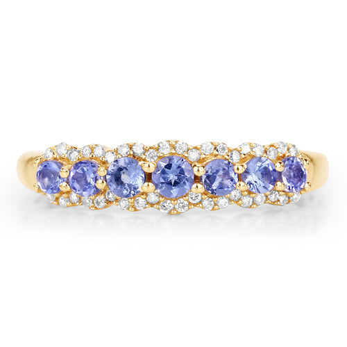 0.51 Carat Genuine Tanzanite and White Diamond 14K Yellow Gold Ring