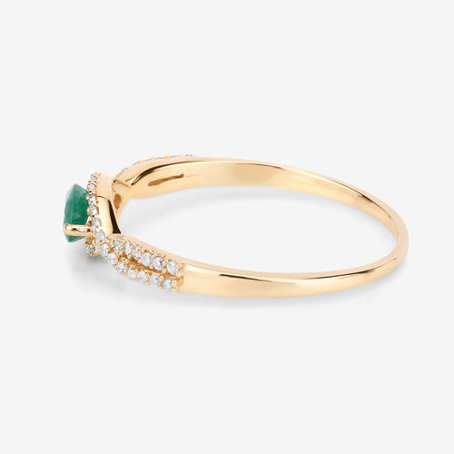0.32 Carat Genuine Zambian Emerald and White Diamond 14K Yellow Gold Ring