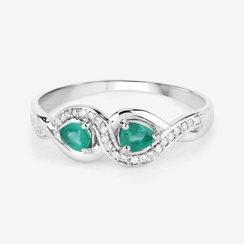 0.35 Carat Genuine Zambian Emerald and White Diamond 14K White Gold Ring