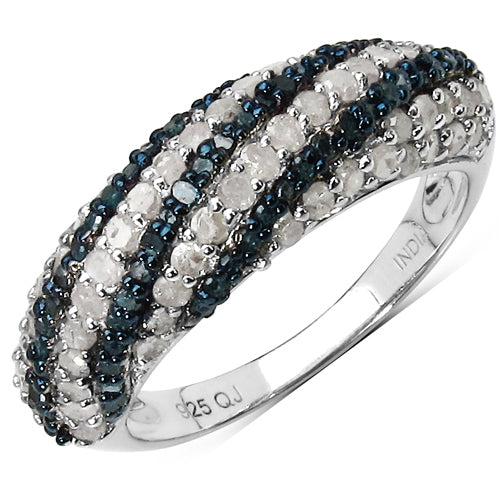 1.25 Carat Genuine Blue Diamond and White Diamond .925 Sterling Silver Ring