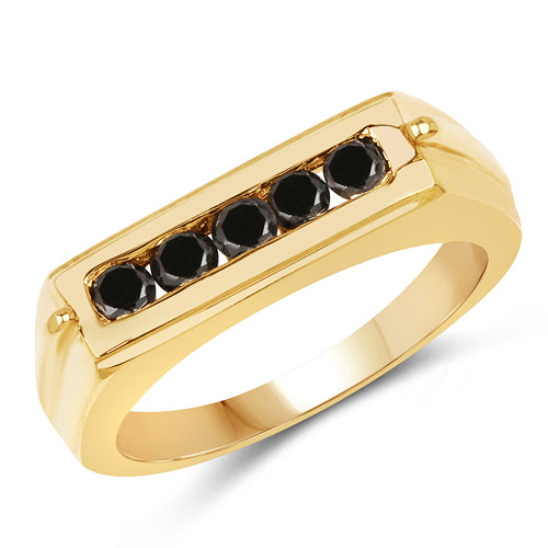 14K Yellow Gold Plated 0.50 Carat Genuine Black Diamond .925 Sterling Silver Ring