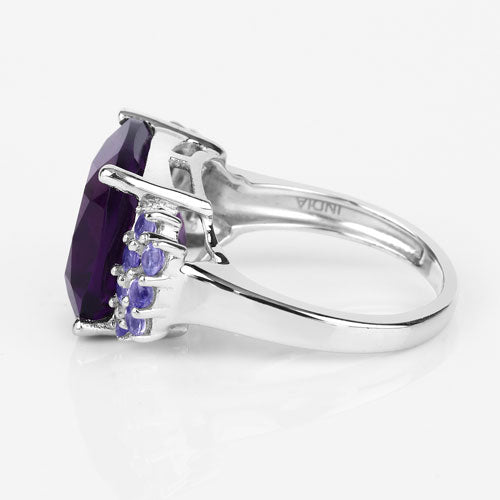 6.34 Carat Genuine Amethyst and Tanzanite .925 Sterling Silver Ring